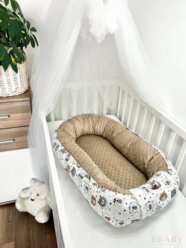 Mosolymackó – Mackó arcocskás babafészek puha minky anyaggal