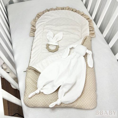 Csillagliget – Cipzáros babatakaró 70×40 cm | Bézs-fehér csillagos pamut, krém wellsoft, antiallergén töltettel