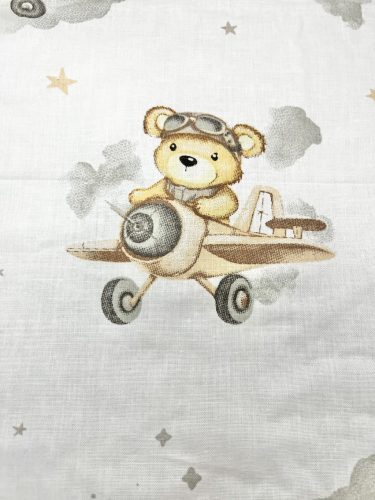Bbaby járókabetét – Repülős Mackó, fehér alapon barna pamutvászon
