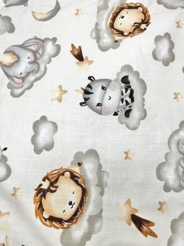 Bbaby járókabetét – Szafari, szürke pamutvászon, afrikai állatokkal