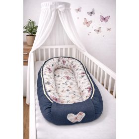   Emery Belle babafészek   – pillangómintás pamut és farmer, OEKO-TEX