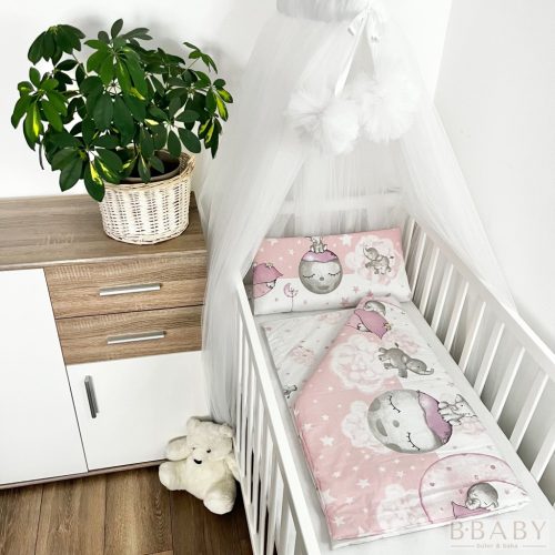 Babaágynemű szett 2 részes bébi elefánt pink