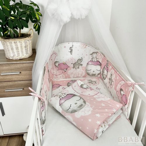 Babaágynemű szett  3 részes bébi elefánt pink