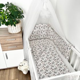   Apró virágok barna – 3 részes babaágynemű szett 100% pamutból, fix töltettel