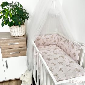   Álomfelhő rózsaszín – 3 részes babaágynemű szett szivárványos maci mintával