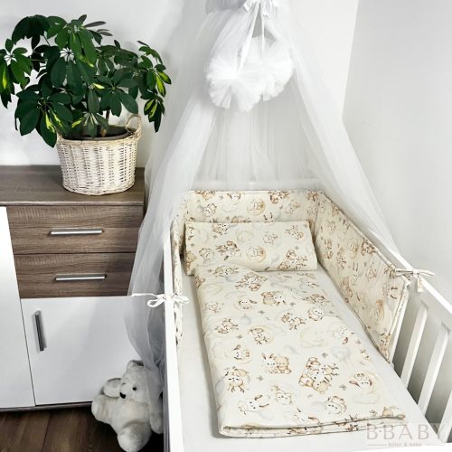 Babaágynemű szett  3 részes bébi állatok bézs