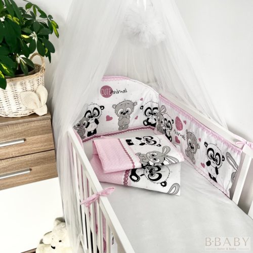 Babaágynemű szett  3 részes cuki állatok pink