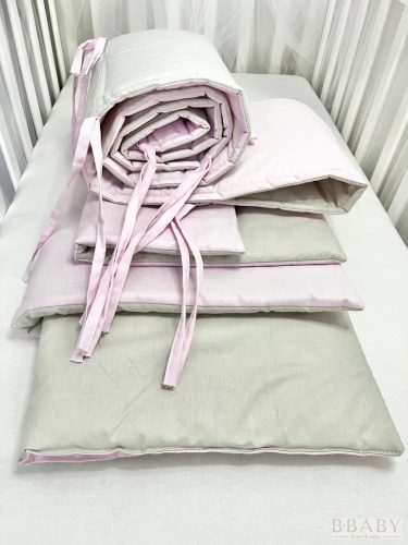 Emma szürke-rózsaszín – 3 részes babaágynemű szett kislányoknak, 100% pamutból