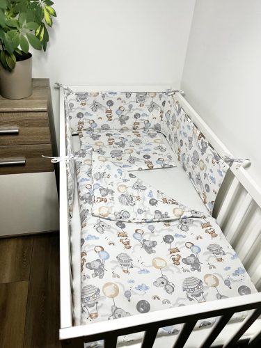 Bbaby 3 részes babaágynemű – Lufis Állatok, pamutvászon, párna, takaró, rácsvédő
