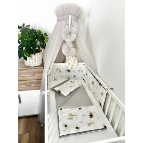 Szafari álom 3 részes babaágynemű szett – szafari mintás és szürke pamut, 70x90 takaró, 40x50 párna, 180x30 rácsvédő