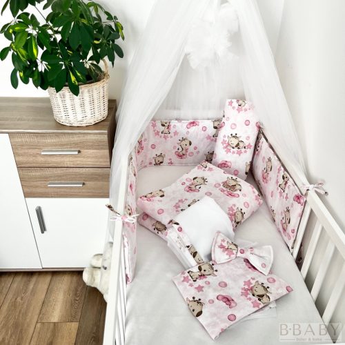 Babaágynemű szett  4 részes bébi zsiráf pink
