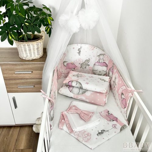 Babaágynemű szett  4 részes bébi elefánt pink