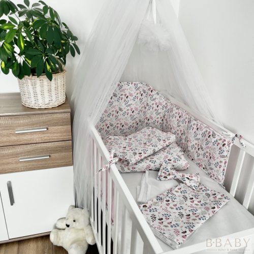 Babaágynemű szett  4 részes apró virágok pink