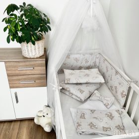   Álomfelhő bézs – szivárványos macis 4 részes babaágynemű szett kisfiúknak és kislányoknak