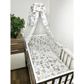   Bbaby 4 részes babaágynemű – Lufis Állatok, pamutvászon, párna, takaró, rácsvédő, baldachinfüggöny
