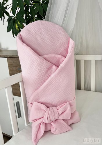 rózsaszín muszlin kókuszpólya 80x80 cm – 100% pamut duplagéz, természetes gerinctámasz kókuszrosttal