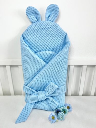 Babakék waffle kókuszpólya 75x75 cm – kivehető kókuszbetéttel és tépőzáras zárással, újszülött babáknak