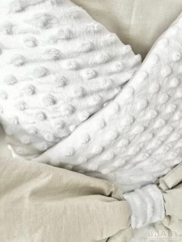 kókuszpólya Ross – fehér minky és szürke pamut, uniszex, masnival, kókuszbetéttel