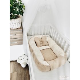 Georgia babafészek szett – mogyoró bézs waffle és krém wellsoft anyagból, 3 részes újszülött fekhely