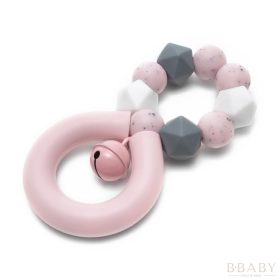 Mimijo szilikon rágóka csörgővel pink színben – bababarát, BPA-mentes rágóka és fejlesztő játék fogzáshoz