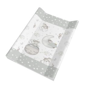 Bébi Elefánt pelenkázólap – szürke alapon holdon alvó kiselefánt mintával, 70×50 cm, puha peremes