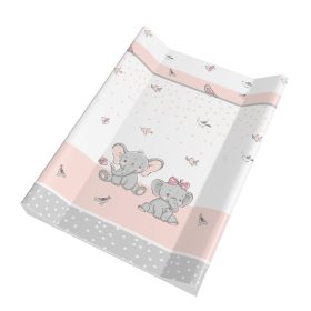 Fáncsi pelenkázólap – pasztell pöttyös, kiselefántos mintával, rózsaszín-szürke árnyalatokban, puha peremes, 70×50 cm