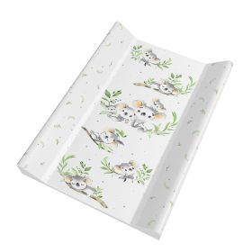 Koala pelenkázólap – szürke alapon szürke koala macikkal és zöld bambuszlevelekkel, puha peremes, 70×50 cm