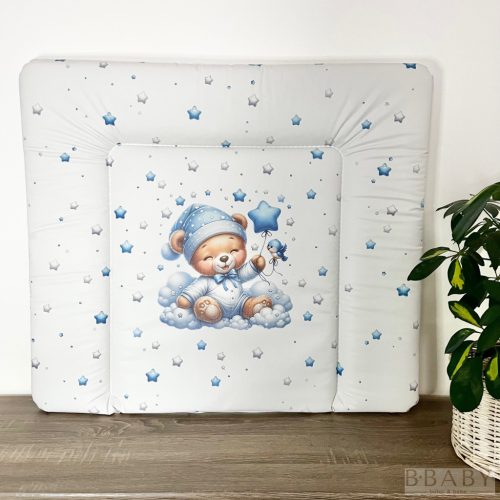 Pelenkázólap puha – Felhős maci kék, 75×85 cm | Párnázott, PVC borítású baba pelenkázó