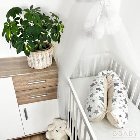   Egyenes vonalú kismamapárna – Dove Grey | Bézs és csillagmintás oldal a kényelmes babázásért