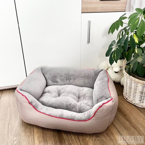 Pasztell Púder S kutyafekhely – Kicsi kuckó 2–5 kg-ig | Szürke plüss belső, pasztell vászon külső
