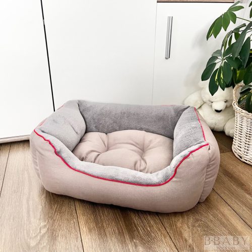 Pasztell Púder S kutyafekhely – Kicsi kuckó 2–5 kg-ig | Szürke plüss belső, pasztell vászon külső