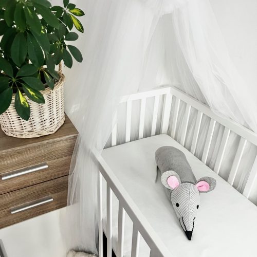 Jerry baby szundi párna – szürke waffle és puha plüss test, rózsaszín fülekkel