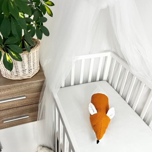 Rozsdi baby róka szundi hengerpárna – terra waffle és hófehér buborékos minky kombinációval