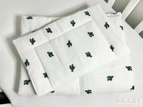 Zöld Kaktuszok – 2 részes babaágynemű szett duplagéz anyagból, 70×90 cm, természetes mintával