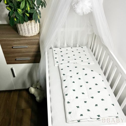 Zöld Kaktuszok – 2 részes babaágynemű szett duplagéz anyagból, 70×90 cm, természetes mintával