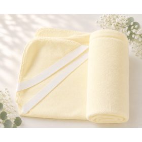 Halvány sárga vízhatlan matracvédő lepedő 40x90 cm – OEKO-TEX pamut felső réteg, gumis szegéllyel, babaágyra terítve