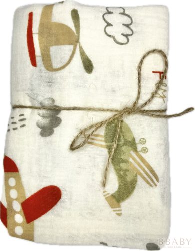 Born to Fly muszlin pelenka – repülős mintával, 65×65 cm, 100% pamut duplagéz