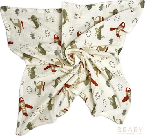 Born to Fly muszlin pelenka – repülős mintával, 65×65 cm, 100% pamut duplagéz