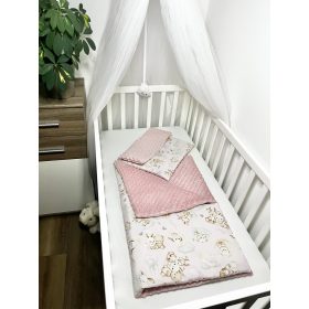   Bbaby 2 részes egybevarrt babaágynemű – Állatbarát Álom, rózsaszín és púder minky, állatmintás pamutvászon