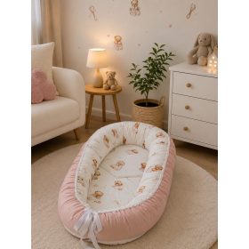 Bbaby babafészek – Csörgős maci és púder pamutvászon