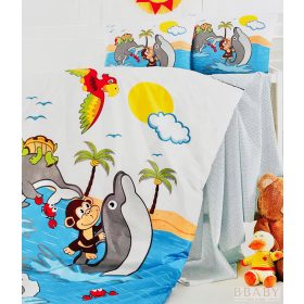 Gyermek ágyneműhuzat szett 140x90 cm paplannal és 35x45 cm párnával – majmos, delfines trópusi mintával