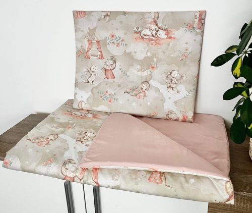 Púder álom ovis ágynemű szett sárkányos és nyuszis mintával, 90x140 takaró, 40x50 párna, kétoldalas kivitel