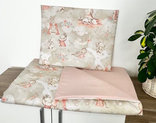 Púder álom ovis ágynemű szett sárkányos és nyuszis mintával, 90x140 takaró, 40x50 párna, kétoldalas kivitel