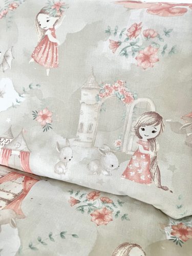 Púder álom ovis ágynemű szett sárkányos és nyuszis mintával, 90x140 takaró, 40x50 párna, kétoldalas kivitel