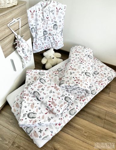 Boldog nyuszi és süni mintás ovis zsák – aranyos pamut tároló ovis ruháknak és kincseknek